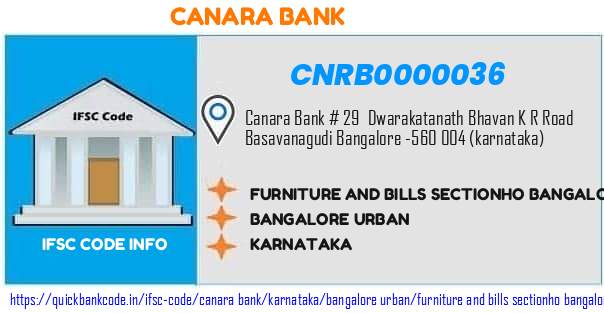 Canara Bank Furniture And Bills Sectionho Bangalore CNRB0000036 IFSC Code