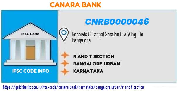 Canara Bank R And T Section CNRB0000046 IFSC Code