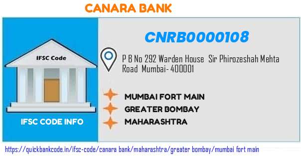 Canara Bank Mumbai Fort Main CNRB0000108 IFSC Code