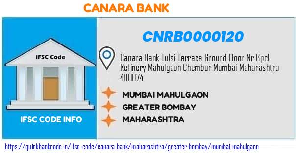 Canara Bank Mumbai Mahulgaon CNRB0000120 IFSC Code