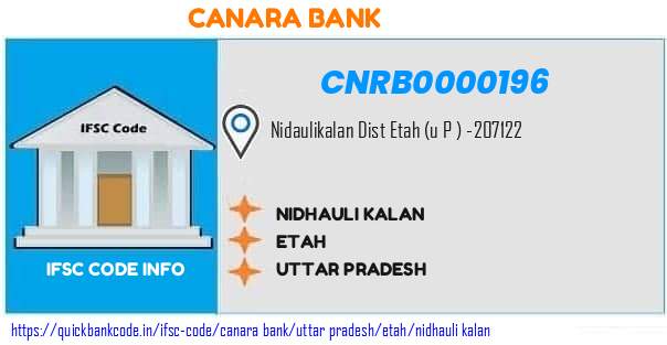 Canara Bank Nidhauli Kalan CNRB0000196 IFSC Code