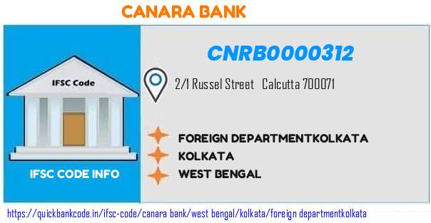 Canara Bank Foreign Departmentkolkata CNRB0000312 IFSC Code
