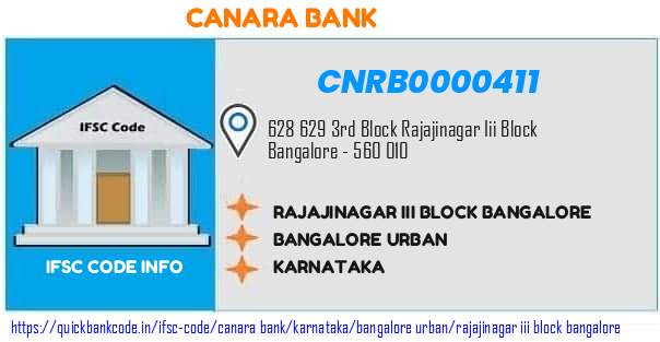 Canara Bank Rajajinagar Iii Block Bangalore CNRB0000411 IFSC Code