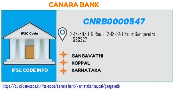 Canara Bank Gangavathi CNRB0000547 IFSC Code