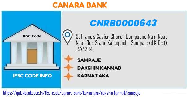 Canara Bank Sampaje CNRB0000643 IFSC Code