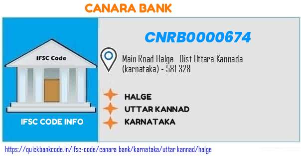 Canara Bank Halge CNRB0000674 IFSC Code