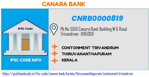 Canara Bank Contonment Trivandrum CNRB0000819 IFSC Code