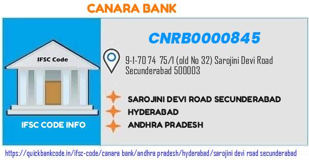 Canara Bank Sarojini Devi Road Secunderabad CNRB0000845 IFSC Code
