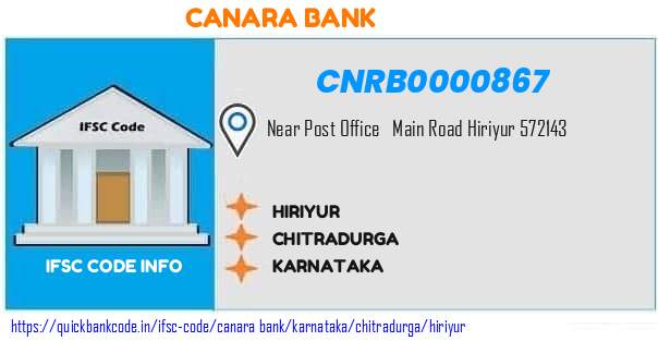 Canara Bank Hiriyur CNRB0000867 IFSC Code