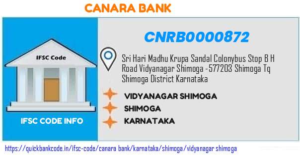 Canara Bank Vidyanagar Shimoga CNRB0000872 IFSC Code