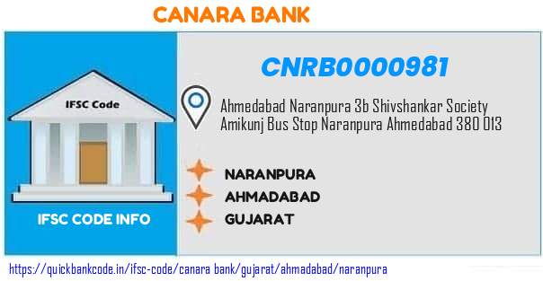 Canara Bank Naranpura CNRB0000981 IFSC Code