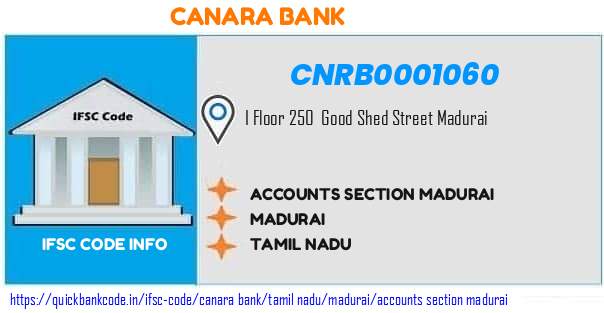 Canara Bank Accounts Section Madurai CNRB0001060 IFSC Code