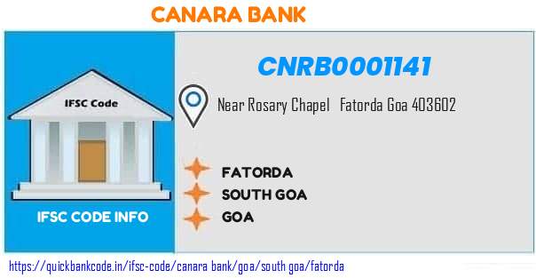 Canara Bank Fatorda CNRB0001141 IFSC Code