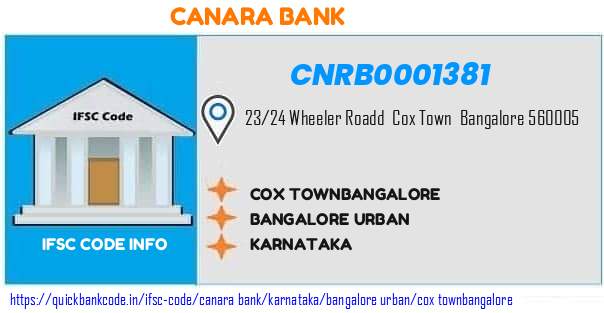 Canara Bank Cox Townbangalore CNRB0001381 IFSC Code