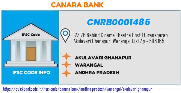 Canara Bank Akulavari Ghanapur CNRB0001485 IFSC Code