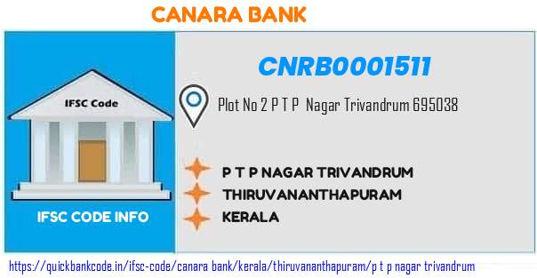 Canara Bank P T P Nagar Trivandrum CNRB0001511 IFSC Code