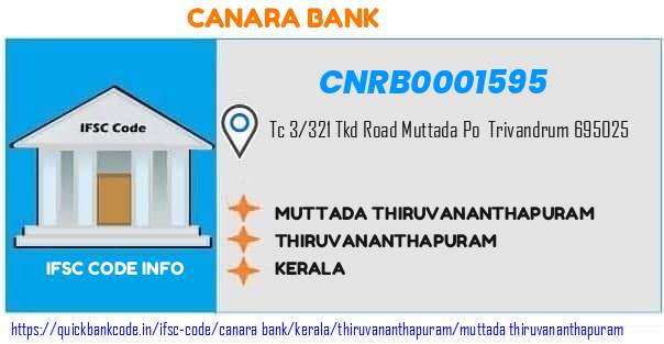Canara Bank Muttada Thiruvananthapuram CNRB0001595 IFSC Code
