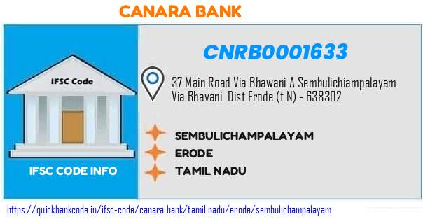 Canara Bank Sembulichampalayam CNRB0001633 IFSC Code