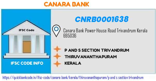 Canara Bank P And S Section Trivandrum CNRB0001638 IFSC Code