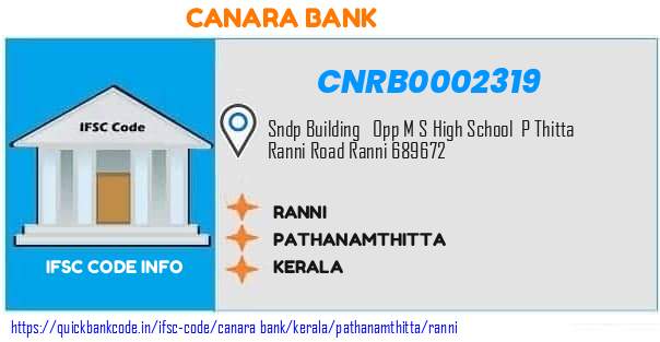 Canara Bank Ranni CNRB0002319 IFSC Code