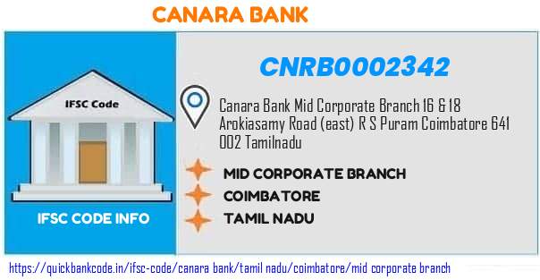 Canara Bank Mid Corporate Branch CNRB0002342 IFSC Code