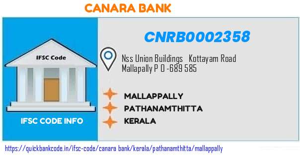Canara Bank Mallappally CNRB0002358 IFSC Code
