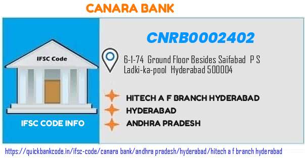 CNRB0002402 Canara Bank. HITECH A F BRANCH, HYDERABAD