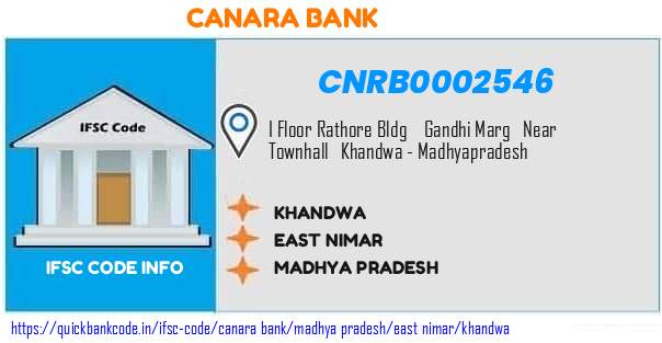 CNRB0002546 Canara Bank. KHANDWA