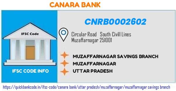 Canara Bank Muzaffarnagar Savings Branch CNRB0002602 IFSC Code