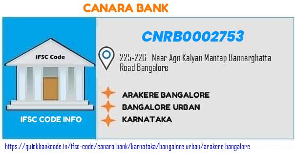 Canara Bank Arakere Bangalore CNRB0002753 IFSC Code