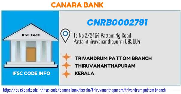 Canara Bank Trivandrum Pattom Branch CNRB0002791 IFSC Code