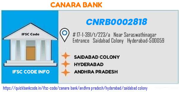 Canara Bank Saidabad Colony CNRB0002818 IFSC Code