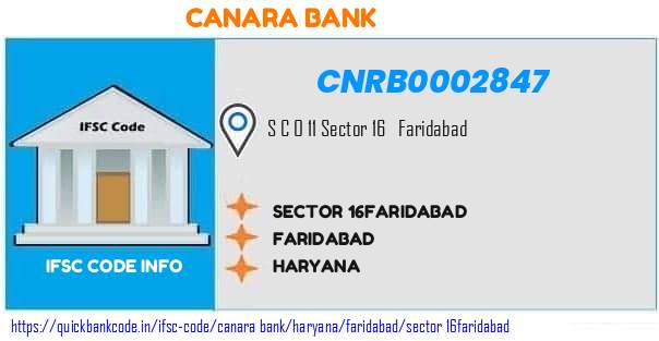 Canara Bank Sector 16faridabad CNRB0002847 IFSC Code