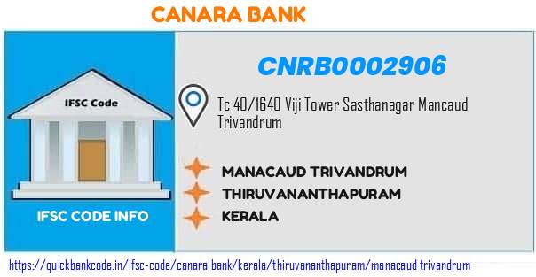 Canara Bank Manacaud Trivandrum CNRB0002906 IFSC Code