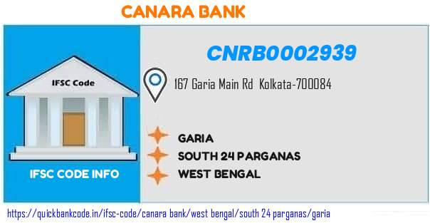 Canara Bank Garia CNRB0002939 IFSC Code