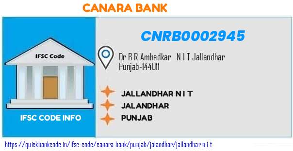 Canara Bank Jallandhar N I T CNRB0002945 IFSC Code