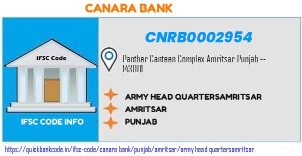 Canara Bank Army Head Quartersamritsar CNRB0002954 IFSC Code