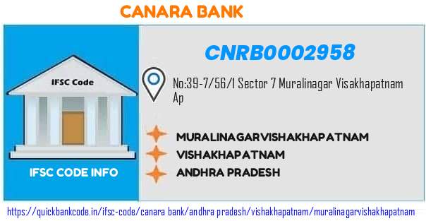 Canara Bank Muralinagarvishakhapatnam CNRB0002958 IFSC Code