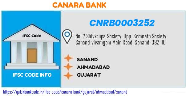 Canara Bank Sanand CNRB0003252 IFSC Code