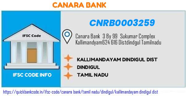 Canara Bank Kallimandayam Dindigul Dist  CNRB0003259 IFSC Code