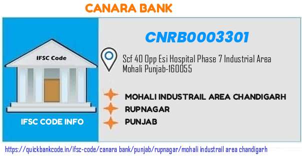 Canara Bank Mohali Industrail Area Chandigarh CNRB0003301 IFSC Code