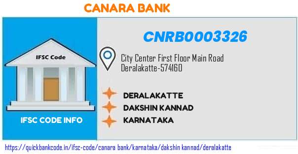 Canara Bank Deralakatte CNRB0003326 IFSC Code