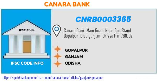 Canara Bank Gopalpur CNRB0003365 IFSC Code