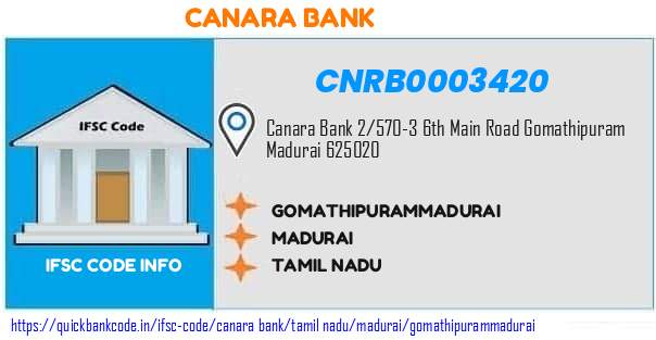 Canara Bank Gomathipurammadurai CNRB0003420 IFSC Code