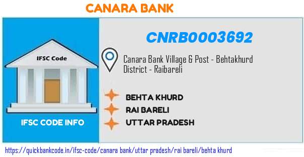 Canara Bank Behta Khurd CNRB0003692 IFSC Code