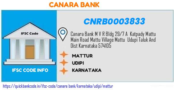 Canara Bank Mattur CNRB0003833 IFSC Code
