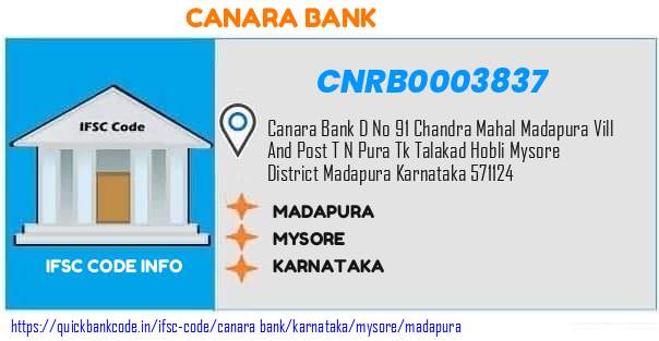 Canara Bank Madapura CNRB0003837 IFSC Code