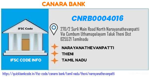 Canara Bank Narayanathevanpatti CNRB0004016 IFSC Code