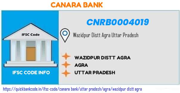 Canara Bank Wazidpur Distt Agra CNRB0004019 IFSC Code