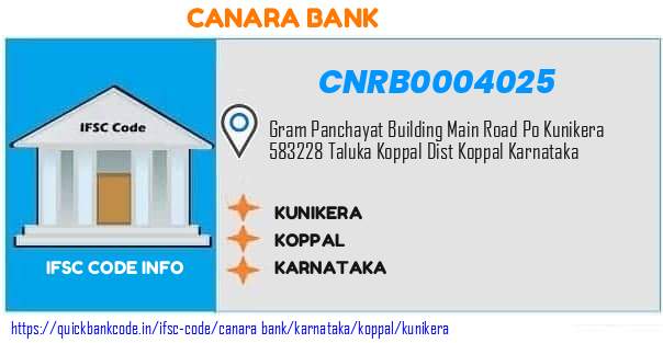 Canara Bank Kunikera CNRB0004025 IFSC Code